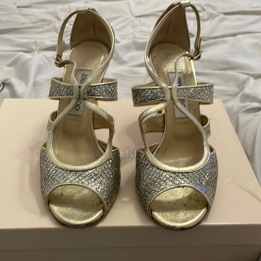 Jimmy Choo Glitter Fabric/Metallic Nappa Champagne Shoes